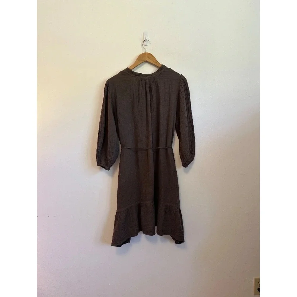 NWT Shannon Passero Brown Cotton Gauze Tiered Button Front Dress | Size Medium